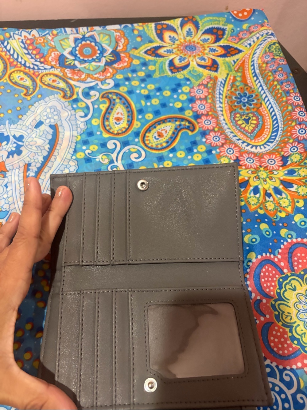 Stradivarius Croc-Embossed Zip Wallet in Grey with 8 compartment large space for - Picture 2 of 5